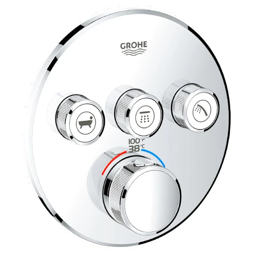 GROHE 29138000 Grohtherm Triple-Function Shower Thermostatic Valve Trim Kit, Starlight Chrome