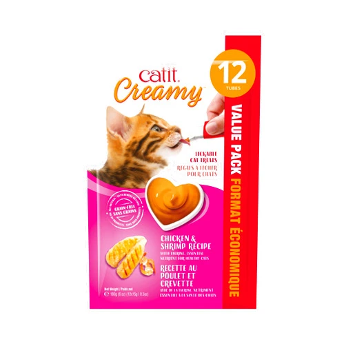 Catit Creamy Lickable Cat Treat, Healthy Cat Treat, Chicken & Shrimp, 12 Pack, 0.5 Ounce (Pack of 12)