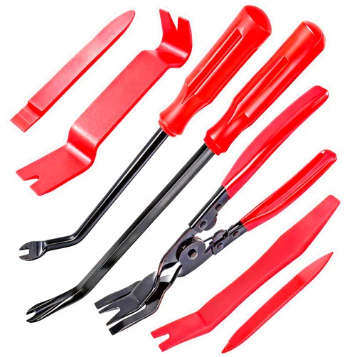 Omuachip 7 Pcs Car Trim Removal Tool Kit with Non-Scratch Plastic Pry Tool and Fastener Clip Pliers, Car Trim Removal Tool, for Auto Interior Car Panel Detachment, Dashboard, Door Clips & Upholstery