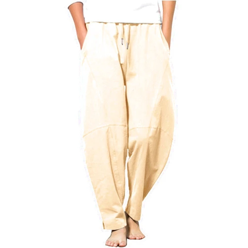 COOFANDY Men's Linen Harem Drawstring Pants Casual Elastic Waist Lightweight Trouser Hippie Summer Beach Yoga Pants