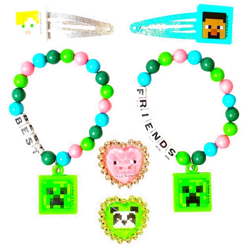 LUV HER Minecraft Girls BFF 6 Piece Toy Jewelry Box Set with 2 Rings, 2 Bead Bracelets and Snap Hair Clips Ages 3+