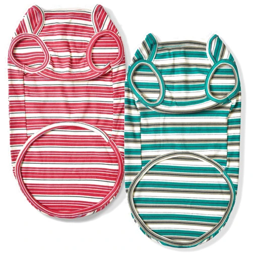 Knuffelen Dog Shirts Vest Cotton Striped T-Shirt, Sleeveless Stretchy Pet Clothes for Small Dogs, 2-Pack Soft Breathable Puppy Tank Top Cat Tee (Large, Pine Green,Plum Red)
