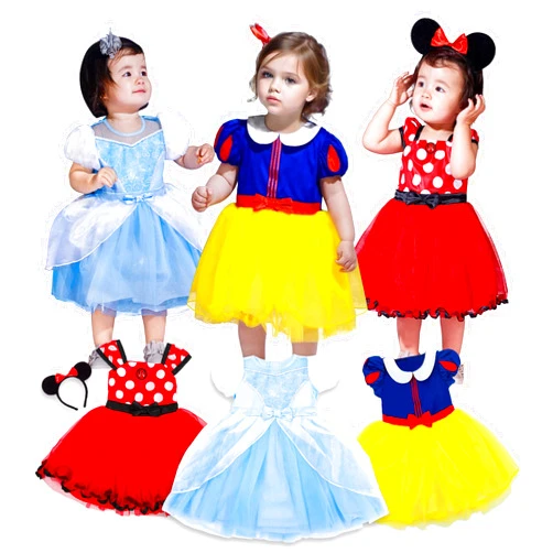 AlecosFun Princess Costume Trunk for Toddler Girls, 6 Pcs Fancy Dresses Skirts Headband Outfit for Baby Toddlers 2-6T