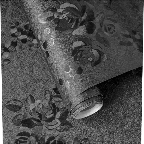 Lativo Black Peel and Stick Wallpaper Silk Embossed Floral Contact Paper for Cabinets Drawers Furniture 118×17.7''Textured Flower Wallpaper Removable Kitchen Wallpaper for Bathroom Waterproof Thicken