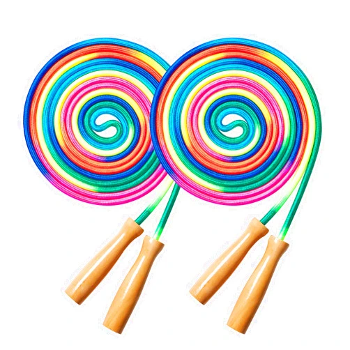 Fanhostco Double Dutch Long Jump rope - 16Ft 2 Pack Skipping Rope for Kids Adults, Rainbow Jumping Rope for Multiplayer with Wooden Handle
