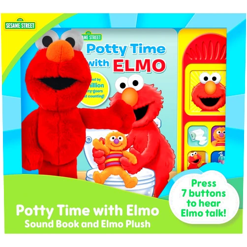 PI Kids Sesame Street - Potty Time with Elmo - Potty Training Sound Book and Elmo Plush Toy Set - PI Kids