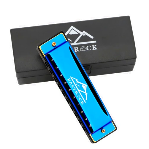 EastRock Blues Harmonica Mouth Organ 10 Hole C Key with Case, Diatonic Harmonica for Professional Player, Beginner, Students gifts, Adult, Friends, Gift Blue
