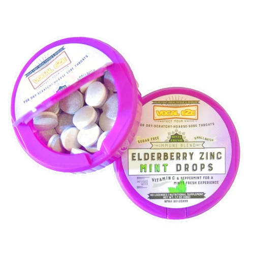 Vocal Eze Elderberry Mint with Vitamin C and Zinc (40) | Lozenges to Relieve Sore, Hoarse, Fatigue, Dryness of Throat | Voice Support, Sugar Free