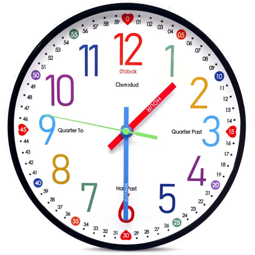 Oxmidud Learning Clock for Kids, 10'' Silent Non-Ticking Teaching to Tell Time Colorful Wall Clocks for Children's Room Bedroom Classroom Home Decor, Gifts for Christmas Birthday (Black)