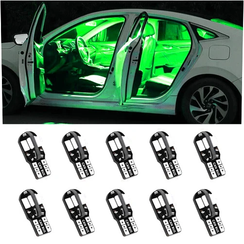 UZZH 10 PCS T10 Car LED Interior Bulb Lights, 8000K 5730-8SMD Car Side Wedge Light, Map Dome Courtesy LED License Plate Light Bulb, Universal 12V Error Free Lamp Led Lights for Cars (Green)