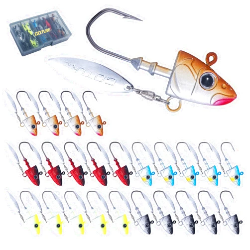 Goture Swimbait Jig Heads, Colored Lead Jig Head Hooks for Freshwater Saltwater, Painted Fishing Jigs Hooks for Trout Bass Walleye Crappie Fishing,5 Colors Swim Jigs Heads with Tackle Box
