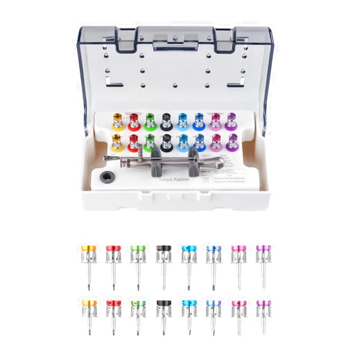 Mouginime Global-Dental Colorful Implant Prosthetic Universal Torque Wrench Kit Screwdriver Tool Adjustable Value of 10-70Ncm with 16 Screwdrivers