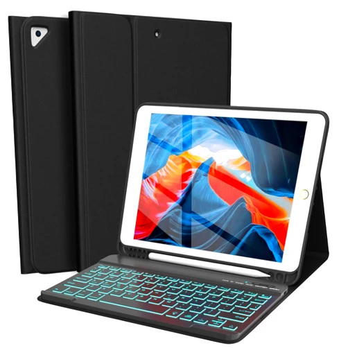 FUWANG Keyboard Case for iPad 9th Generation 10.2 inch 2021 - Detachable 7 Colors Backlit Stand Folio Keyboard Cover for iPad 8th Gen/7th Gen/iPad Pro 10.5