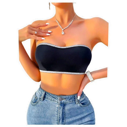 SOLY HUX Women's Glitter Bandeau Bra Criss Cross Back Wireless Bra Strapless Bralette