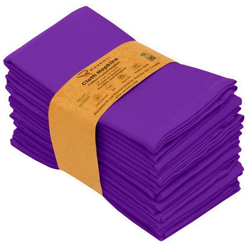 Ruvanti Cloth Napkins Set of 12, 18x18 Inches Napkins Cloth Washable, Soft, Durable, Absorbent, Cotton Blend. Table Dinner Napkins Cloth for Hotel, Lunch, Restaurant, Wedding Events, Parties - Purple