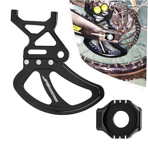 JFG RACING Motorcycle Rear Disc Brake Guard Protector+Axle Block Rear Axle Tensioner Chain Adjuster for Sur Ron S/X Segway X160/X260-Black