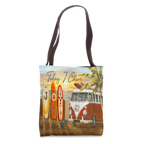 Retro Beach Vacation Summer Quotes Shirts & Gifts Vintage Bus Summer Vibe Sunset Today I Choose Joy Jesus Tote Bag