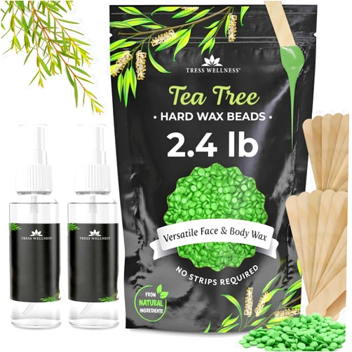Tress Wellness Hard Wax Beads Wax Beans Kit 2.4 lb - Hard Wax Beads - Hair Removal Wax - body wax - Brazilian Bikini Tea Tree