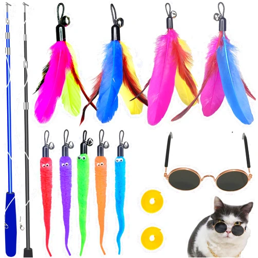 ZPH Cat Toys Interactive for Indoor Cats,2PCS Retractable Cat Wand Toys,9PCS Teaser Toys&1PCS Cat Eyeglasses Cat Toy,Interactive Feather Toy for Teaser Play and Chase Exercise with Kitten