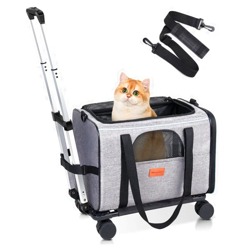 Morpilot Cat and Dog Carrier with Detachable Wheels - Airline Approved Rolling Carrier for Small Pets and Cats - Foldable Pet Travel Bag