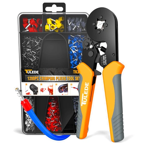 TULEDE Ferrule Crimping Tool, Wire Ferrule Kit with 1200PCS Wire End Ferrules & Crimper Plier, Adjustable Ratchet Pliers for AWG 23-7 (0.25-10mm²) Electrical Wire Connectors