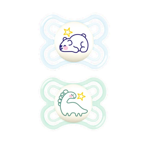 MAM Perfect Night Baby Pacifier, Patented Nipple, Glows in the Dark, 0-6 Months, Boy, 2 Count (Pack of 1)