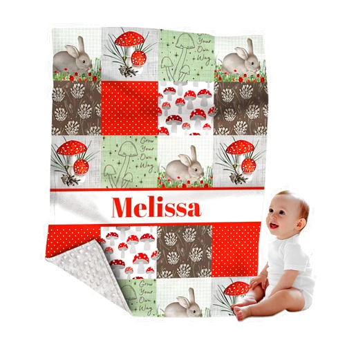 Noverbibi Personalized Baby Blankets with Name, Custom Baby Blanket for Boys Girls, Customized Mushroom Baby Minky Blanket, Soft Infant Toddler Baby Newborn Blankets, Gift for Baby Shower Birthday