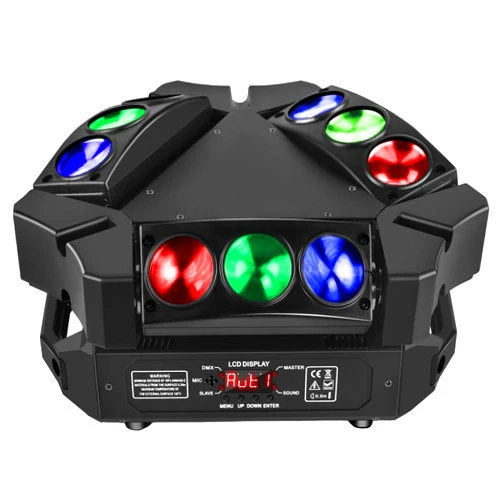 DragonX RGB Moving Head Light - 9x3W LEDs Sound & Voice Activated, 12/19 DMX Channels, Ideal for Disco, DJ Parties, and Stages, with LED Moving Head and Effects