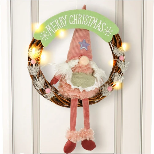 Seschrist Christmas Decorations - Christmas Wreaths for Front Door,Artificial Christmas Gnome Wreath with Lights and Timer 13.5 Inch,Christmas Door Wreath for Indoor,Outdoor Home Decor