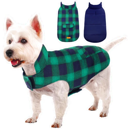 Kuoser Dog Winter Coat, Reversible Dog Jacket, Warm Dog Coat British Style Puppy Cold Weather Coat, Windproof Dog Clothes Dog Vest for Small Medium and Large Dogs Green XS