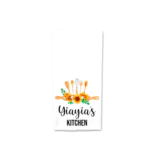GreenStar Gifts Yiayia's Kitchen Towel - Tea Towel Kitchen Decor Sunflower Watercolor - Yiayia's Birthday Gift - New Home Gift - Kitchen Soft and Absorbent Kitchen Tea Towel