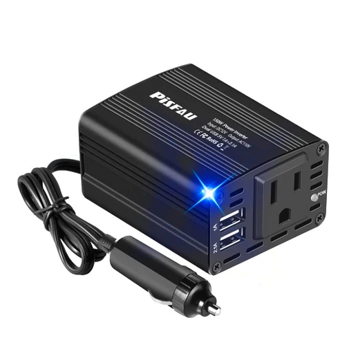 PiSFAU 150W Power Inverter 12V DC to 110V AC Car Plug Adapter Outlet Converter with 3.1A Dual USB AC car Charger for Laptop Computer Black