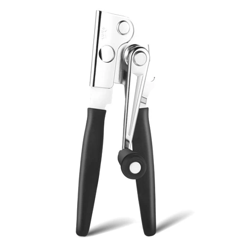 Dreyoo 1 Pack Commercial Can Opener Manual Heavy Duty, Stainless Steel Handheld Can Opener with Folding Easy Crank Handle, Smooth Edge, Black Swing Grips, for #10 Bulk Cans and All Size Cans, Large Cans