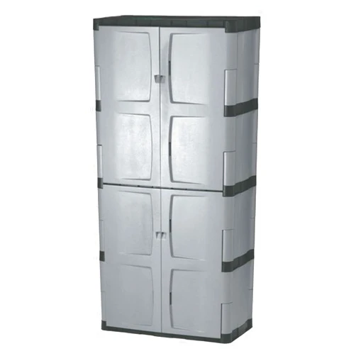 Rubbermaid Freestanding Storage Cabinet Five Shelf with Double Doors Lockable Large 690-Pound Capacity Gray For Garage/Outdoor Garden Tools/Toys/Power Tools/Pool Accessories Grey