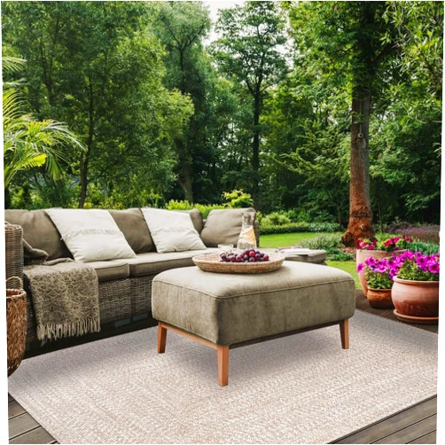 Superior Indoor Outdoor Braided Area Rug, Reversible Dual-Tone Home Floor Decor for Kitchen, Entryway, Patio, Front Porch, Deck, Modern, Boho, Farmhouse Style, 8' x 10', Latte/White