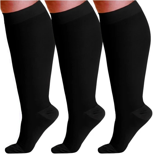 ABSOLUTE SUPPORT (3 Pairs) Wide Calves Graduated Support Opaque Compression Knee High Socks for Men & Women 20-30mmHg | For Fatigue, Leg Pain, Edema, Varicose Veins - Black, 6X-Large - A501BL9-3
