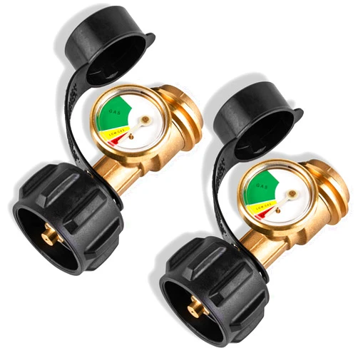 Aikyciu 2 PCS Propane Tank Gauge with Leak Detector, Universal Level Indicator for 5-40lb Tanks, Compatible with Camping Stoves, Heater, BBQ Grills, Gas Burners and More, QCC 1/Type 1 Connection