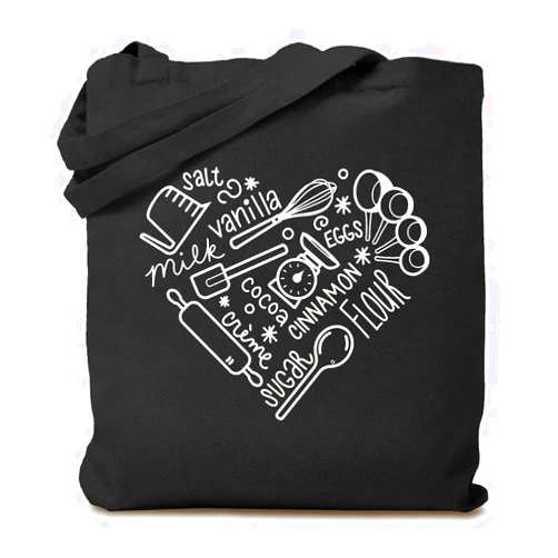 TSIIUO Women's Bakery Heart Canvas Tote Bag Cute Baking Lover Gift Funny Baker Reusable Shopping Canvas Bag