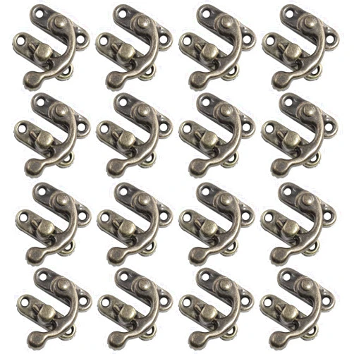 Bonsicoky 30Pcs Swing Arm Right Latch Hook Hasp, Wooden Jewelry Box Decorative Horn Lock for Jewelry Storage Box, Bronze