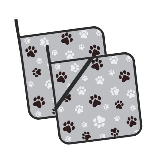 Oeaskly Black and Gray Dog Paw Prints Pot Holders Set of 2 Kitchen Heat Resistant Potholder for Microwave Cooking Baking Oven End Dishes and BBQ