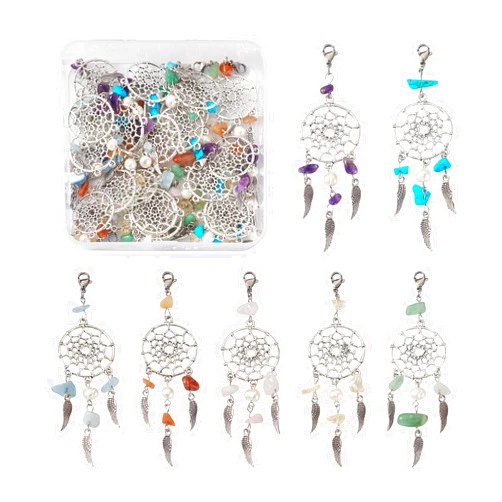 BB Beadthoven Beadthoven Dream Catchers Keychain Gemstone Chips Key Ring Charms Tassel Pendants for Hanging Ornament Jewelry Accessories