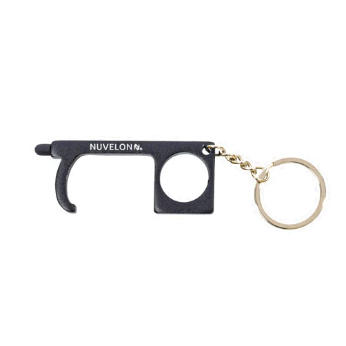 NUVELON No Touch Door Opener Tool with Stylus Tip, Multi-Functional, Metal Tool with Keychain - Black Finish