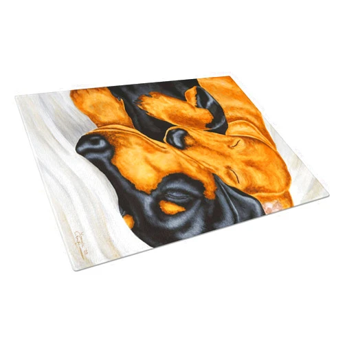 Caroline's Treasures AMB1110LCB Dachshund Snuggles Glass Cutting Board Large Decorative Tempered Glass Kitchen Cutting and Serving Board Large Size Chopping Board