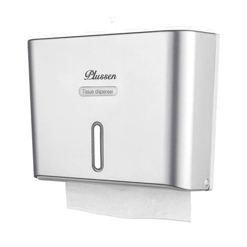 PLUSSEN Paper Towel Dispenser Wall Mount, Adhesive No Drilling Multifold Trifold C Fold Commercial Hand Towel Dispenser,Silver