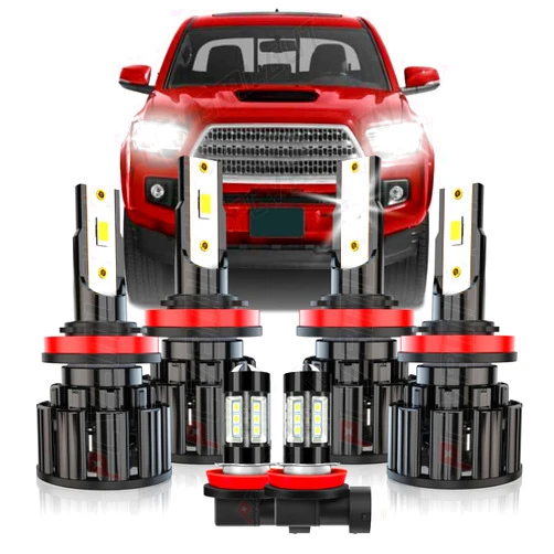 PCVBMLAUT Fit For Toyota Tacoma (2016-2021) Headlight Bulbs, H9/H11 High Beam + H11 Low Beam + H11 Fog Light Halgoen Replacement Bulbs, 60W 6000K White, IP67 Waterproof, Plug and Play, Pack of 6