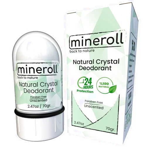 MINEROLL Natural Crystal Deodorant Stone, Vegan & Cruelty-Free Deodorant for Women and Men, Unscented, 24 Hour Protection, Non-Staining, No White Marks