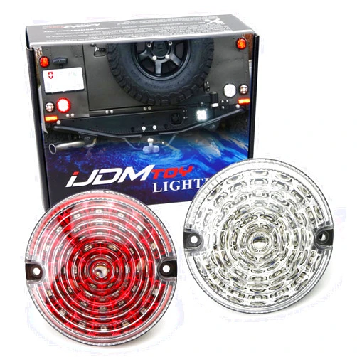 iJDMTOY 95mm NAS Style Clear/Red Lens Full LED Upgrade Kit Compatible With Land Rover Defender LD (Fit Backup/Reverse & Rear Fog Light Assemblies)