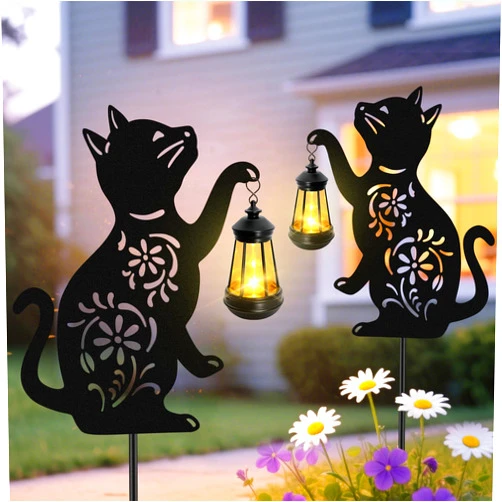 Yulloyello Solar Cat Hanging Lantern Outdoor, 2 Pack Black Cat Solar Lights, Cat Lover Gifts for Women Mom Grandma Birthday Mother's Day, Waterproof Garden Ornaments Decor Outside Backyard Patio Pathway