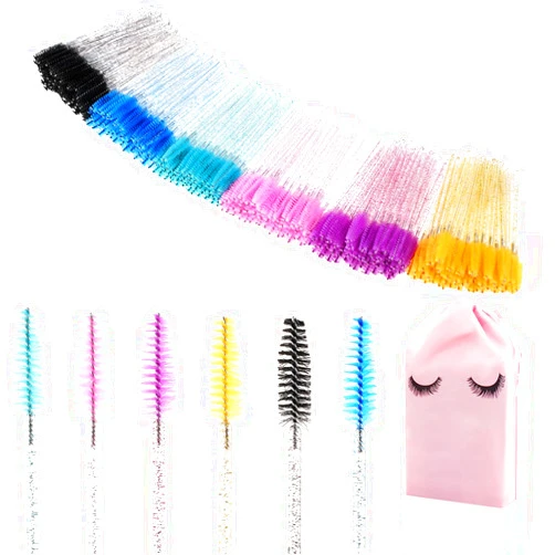 SANARITA 300 Disposable Crystal Mascara Wands, Ultra Lightweight and Durable Eyelash Brush Spoolies for Eye Lash Extension Eyebrow Brush Makeup Tools（Mix 6Color)