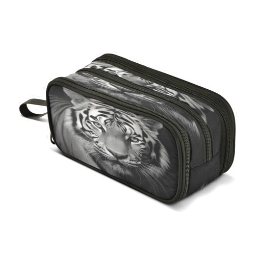 Lotupokon Vintage White Tiger Black Pencil Case Zipper Pen Bag Large Capacity Pencil Pouch Pencil Box Purse Organizer Pouches for Boys Kids Girls Students School Office College Supplies Gifts